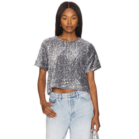 STEVE MADDEN Cressa Sequin Top in Black BO405317 NEW NWT Large L - Picture 10 of 12